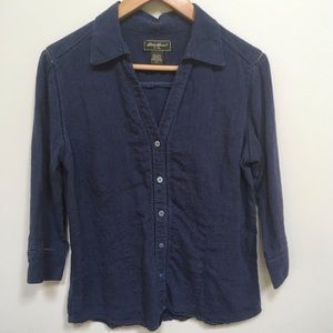 Eddie Bauer blue linen shirt size M, 3/4 sleeves